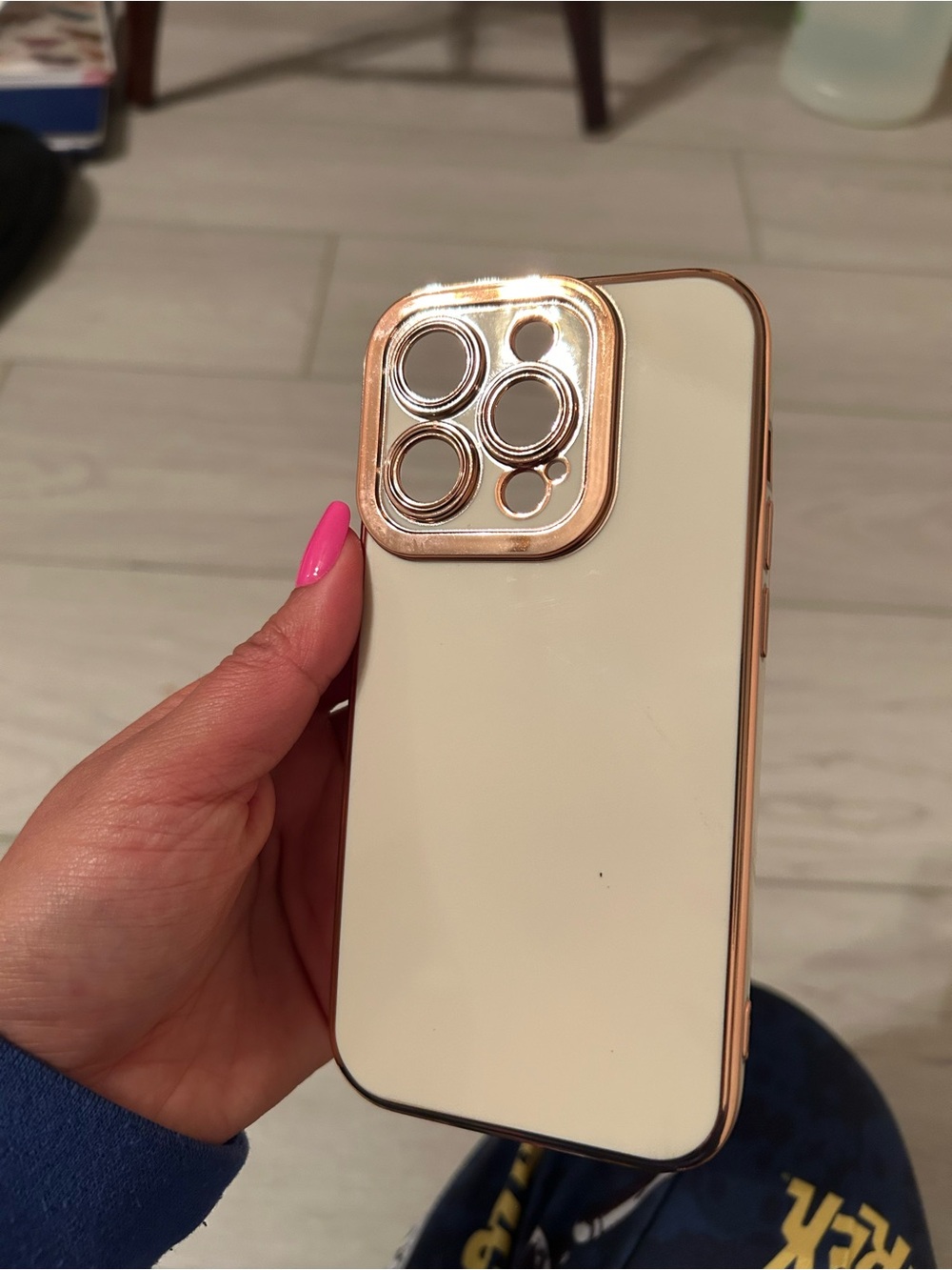 Cream Phone Case with Rose Gold Camera Guard
